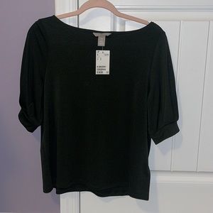 H&M Dark Green Elbow Length Blouse - Size Medium - NWT